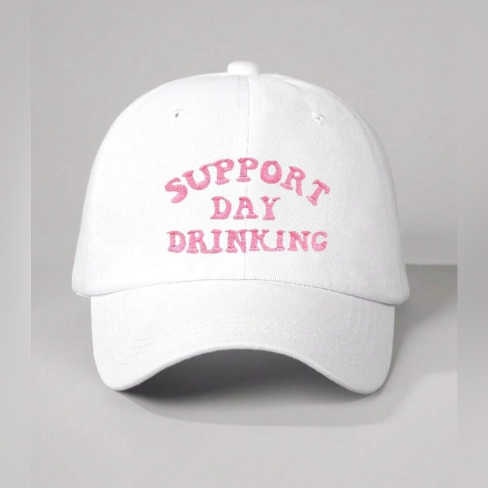 White Cap with Pink Text